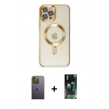 MARSİLYAN™- iPhone 12 Pro Max Kılıf Nova Işık Özel Seri - Şeffaf 360 Full Body Arka Koruyucu + Neon Fosforlu Kamera Lens - YL