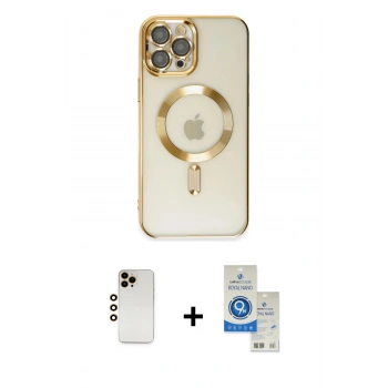 MARSİLYAN™- iPhone 12 Pro Max Kılıf Nova Işık Özel Seri - Şeffaf Royal Nano Ekran Koruyucu + Shine Kamera Lens - GD