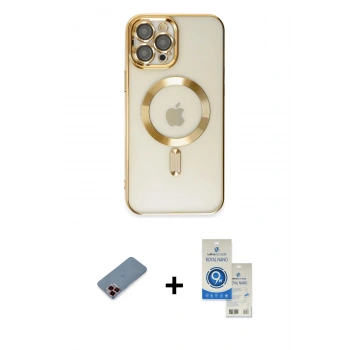 MARSİLYAN™- iPhone 12 Pro Max Kılıf Nova Işık Özel Seri - Şeffaf Royal Nano Ekran Koruyucu + Metal Kamera Lens Koruma Cam - KI