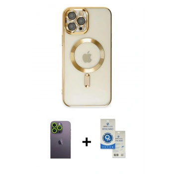 MARSİLYAN™- iPhone 12 Pro Max Kılıf Nova Işık Özel Seri - Şeffaf Royal Nano Ekran Koruyucu + Neon Fosforlu Kamera Lens - YL