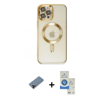 MARSİLYAN™- iPhone 12 Pro Max Kılıf Nova Işık Özel Seri - Şeffaf Royal Nano Ekran Koruyucu + Shine Kamera Lens Koruma Cam - SH