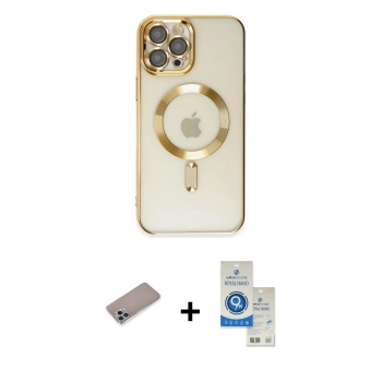 MARSİLYAN™- iPhone 12 Pro Max Kılıf Nova Işık Özel Seri - Şeffaf Royal Nano Ekran Koruyucu + Shine Kamera Lens Koruma Cam - SABE