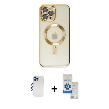 MARSİLYAN™- iPhone 12 Pro Max Kılıf Nova Işık Özel Seri - Şeffaf Royal Nano Ekran Koruyucu + Shine Kamera Lens - LT