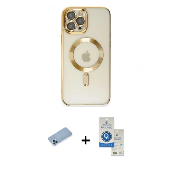 MARSİLYAN™- iPhone 12 Pro Max Kılıf Nova Işık Özel Seri - Şeffaf Royal Nano Ekran Koruyucu + Shine Kamera Lens Koruma Cam - MI