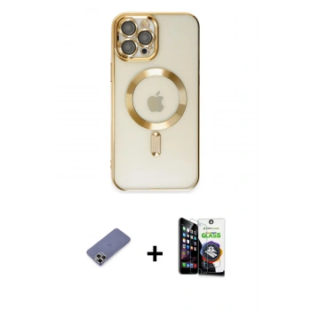 MARSİLYAN™- iPhone 12 Pro Max Kılıf Nova Işık Özel Seri - Şeffaf Temperli Cam Ekran Koruyucu + Metal Kamera Lens Koruma Cam - GD