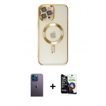 MARSİLYAN™- iPhone 12 Pro Max Kılıf Nova Işık Özel Seri - Şeffaf Temperli Cam Ekran Koruyucu + Neon Fosforlu Kamera Lens - MI