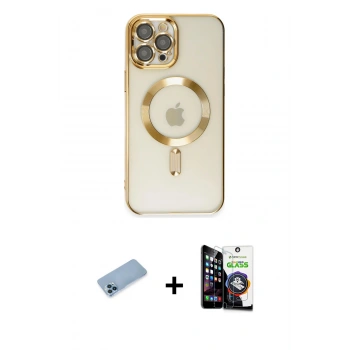 MARSİLYAN™- iPhone 12 Pro Max Kılıf Nova Işık Özel Seri - Şeffaf Temperli Cam Ekran Koruyucu + Shine Kamera Lens Koruma Cam - MI