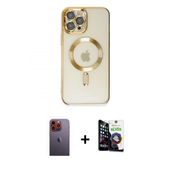 MARSİLYAN™- iPhone 12 Pro Max Kılıf Nova Işık Özel Seri - Şeffaf Temperli Cam Ekran Koruyucu + Neon Fosforlu Kamera Lens - TU