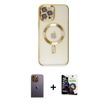 MARSİLYAN™- iPhone 12 Pro Max Kılıf Nova Işık Özel Seri - Şeffaf Temperli Cam Ekran Koruyucu + Neon Fosforlu Kamera Lens - SI