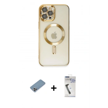 MARSİLYAN™- iPhone 12 Pro Max Kılıf Nova Işık Özel Seri - Şeffaf Uv Polymer Nano Ekran Koruyucu + Shine Kamera Lens Koruma Cam - GI