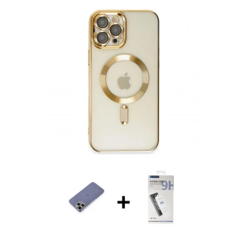 MARSİLYAN™- iPhone 12 Pro Max Kılıf Nova Işık Özel Seri - Şeffaf Uv Polymer Nano Ekran Koruyucu + Metal Kamera Lens Koruma Cam - GD