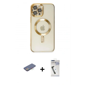 MARSİLYAN™- iPhone 12 Pro Max Kılıf Nova Işık Özel Seri - Şeffaf Uv Polymer Nano Ekran Koruyucu + Renkli Kamera Lens Koruma Cam - MI