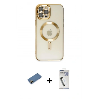 MARSİLYAN™- iPhone 12 Pro Max Kılıf Nova Işık Özel Seri - Şeffaf Uv Polymer Nano Ekran Koruyucu + Shine Kamera Lens Koruma Cam - GD