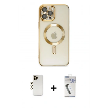 MARSİLYAN™- iPhone 12 Pro Max Kılıf Nova Işık Özel Seri - Şeffaf Uv Polymer Nano Ekran Koruyucu + Shine Kamera Lens - GD