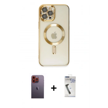 MARSİLYAN™- iPhone 12 Pro Max Kılıf Nova Işık Özel Seri - Şeffaf Uv Polymer Nano Ekran Koruyucu + Neon Fosforlu Kamera Lens - TU