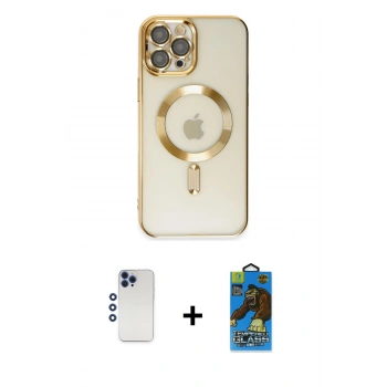 MARSİLYAN™- iPhone 12 Pro Max Kılıf Nova Işık Özel Seri - Siyah 18D Cam Ekran Koruyucu + Shine Kamera Lens - LT