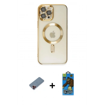 MARSİLYAN™- iPhone 12 Pro Max Kılıf Nova Işık Özel Seri - Siyah 18D Cam Ekran Koruyucu + Metal Kamera Lens Koruma Cam - KI