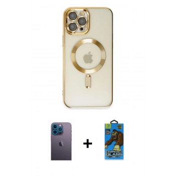 MARSİLYAN™- iPhone 12 Pro Max Kılıf Nova Işık Özel Seri - Siyah 18D Cam Ekran Koruyucu + Neon Fosforlu Kamera Lens - MI