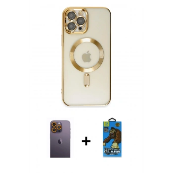 MARSİLYAN™- iPhone 12 Pro Max Kılıf Nova Işık Özel Seri - Siyah 18D Cam Ekran Koruyucu + Neon Fosforlu Kamera Lens - SI