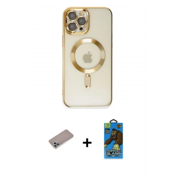 MARSİLYAN™- iPhone 12 Pro Max Kılıf Nova Işık Özel Seri - Siyah 18D Cam Ekran Koruyucu + Shine Kamera Lens Koruma Cam - SABE