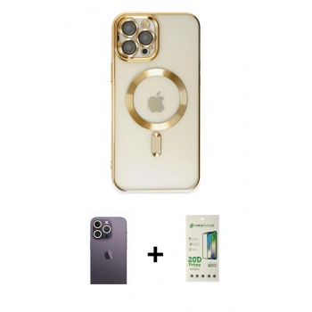 MARSİLYAN™- iPhone 12 Pro Max Kılıf Nova Işık Özel Seri - Siyah 20D Premium Cam Ekran Koruyucu + Neon Fosforlu Kamera Lens - BZ