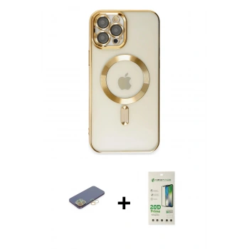 MARSİLYAN™- iPhone 12 Pro Max Kılıf Nova Işık Özel Seri - Siyah 20D Premium Cam Ekran Koruyucu + Renkli Kamera Lens Koruma Cam - SI