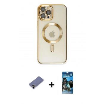 MARSİLYAN™- iPhone 12 Pro Max Kılıf Nova Işık Özel Seri - Siyah 34D Izgaralı Cam + Metal Kamera Lens Koruma Cam - GD