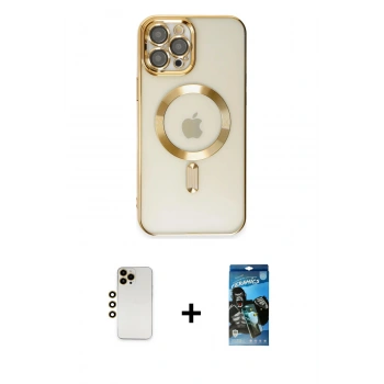 MARSİLYAN™- iPhone 12 Pro Max Kılıf Nova Işık Özel Seri - Siyah 34D Izgaralı Cam + Shine Kamera Lens - GD