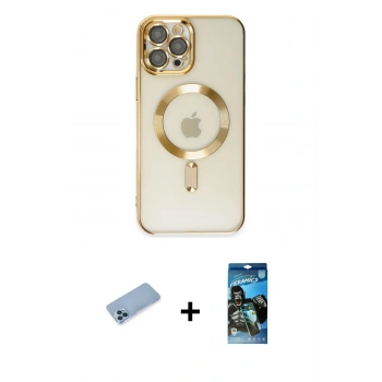 MARSİLYAN™- iPhone 12 Pro Max Kılıf Nova Işık Özel Seri - Siyah 34D Izgaralı Cam + Shine Kamera Lens Koruma Cam - MI