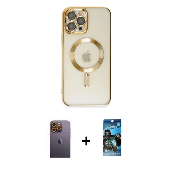 MARSİLYAN™- iPhone 12 Pro Max Kılıf Nova Işık Özel Seri - Siyah 34D Izgaralı Cam + Neon Fosforlu Kamera Lens - SI