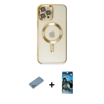 MARSİLYAN™- iPhone 12 Pro Max Kılıf Nova Işık Özel Seri - Siyah 34D Izgaralı Cam + Shine Kamera Lens Koruma Cam - GS