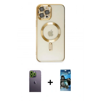 MARSİLYAN™- iPhone 12 Pro Max Kılıf Nova Işık Özel Seri - Siyah 34D Izgaralı Cam + Neon Fosforlu Kamera Lens - YL