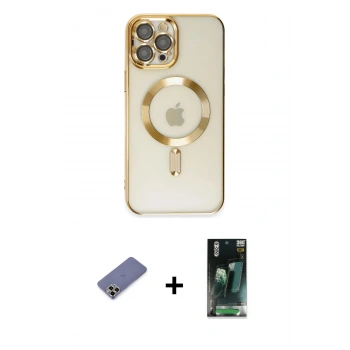 MARSİLYAN™- iPhone 12 Pro Max Kılıf Nova Işık Özel Seri - Siyah 360 Mat Full Body Arka Koruyucu + Metal Kamera Lens Koruma Cam - GD
