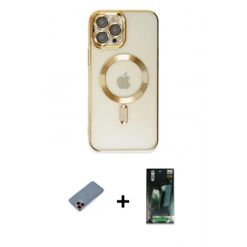 MARSİLYAN™- iPhone 12 Pro Max Kılıf Nova Işık Özel Seri - Siyah 360 Mat Full Body Arka Koruyucu + Metal Kamera Lens Koruma Cam - KI