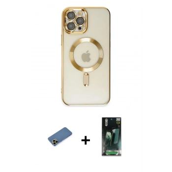 MARSİLYAN™- iPhone 12 Pro Max Kılıf Nova Işık Özel Seri - Siyah 360 Mat Full Body Arka Koruyucu + Shine Kamera Lens Koruma Cam - GD