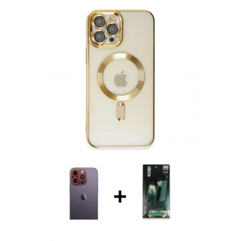 MARSİLYAN™- iPhone 12 Pro Max Kılıf Nova Işık Özel Seri - Siyah 360 Mat Full Body Arka Koruyucu + Neon Fosforlu Kamera Lens - TU