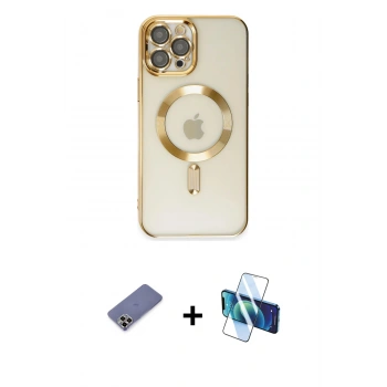 MARSİLYAN™- iPhone 12 Pro Max Kılıf Nova Işık Özel Seri - Siyah 3D Antistatik Cam Ekran Koruyucu + Metal Kamera Lens Koruma Cam - GD