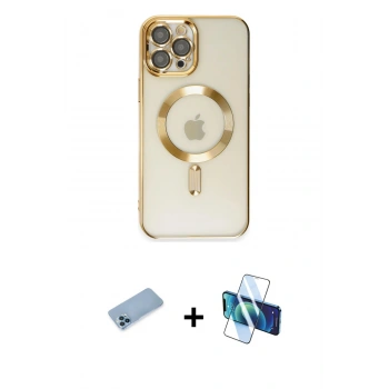 MARSİLYAN™- iPhone 12 Pro Max Kılıf Nova Işık Özel Seri - Siyah 3D Antistatik Cam Ekran Koruyucu + Shine Kamera Lens Koruma Cam - MI