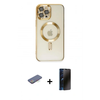 MARSİLYAN™- iPhone 12 Pro Max Kılıf Nova Işık Özel Seri - Siyah 3D Antistatik Hayalet Cam Ekran Koruyucu + Renkli Kamera Lens Koruma Cam - MI