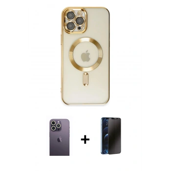 MARSİLYAN™- iPhone 12 Pro Max Kılıf Nova Işık Özel Seri - Siyah 3D Antistatik Hayalet Cam Ekran Koruyucu + Neon Fosforlu Kamera Lens - BZ