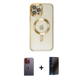 MARSİLYAN™- iPhone 12 Pro Max Kılıf Nova Işık Özel Seri - Siyah 3D Antistatik Hayalet Cam Ekran Koruyucu + Neon Fosforlu Kamera Lens - TU
