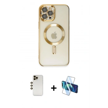 MARSİLYAN™- iPhone 12 Pro Max Kılıf Nova Işık Özel Seri - Siyah 3D Antistatik Seramik Nano Ekran Koruyucu + Shine Kamera Lens - GD