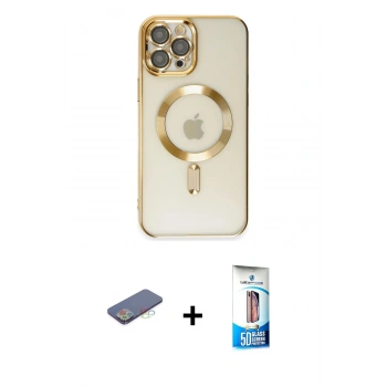 MARSİLYAN™- iPhone 12 Pro Max Kılıf Nova Işık Özel Seri - Siyah 5D Eko Cam Ekran Koruyucu + Renkli Kamera Lens Koruma Cam - MI