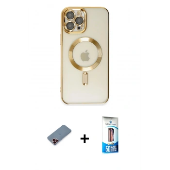MARSİLYAN™- iPhone 12 Pro Max Kılıf Nova Işık Özel Seri - Siyah 5D Eko Cam Ekran Koruyucu + Metal Kamera Lens Koruma Cam - KI