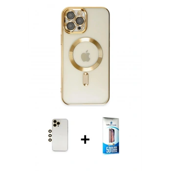 MARSİLYAN™- iPhone 12 Pro Max Kılıf Nova Işık Özel Seri - Siyah 5D Eko Cam Ekran Koruyucu + Shine Kamera Lens - GD