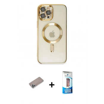 MARSİLYAN™- iPhone 12 Pro Max Kılıf Nova Işık Özel Seri - Siyah 5D Eko Cam Ekran Koruyucu + Shine Kamera Lens Koruma Cam - SABE