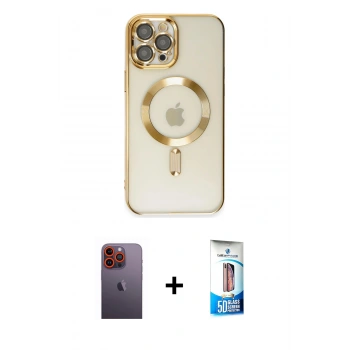 MARSİLYAN™- iPhone 12 Pro Max Kılıf Nova Işık Özel Seri - Siyah 5D Eko Cam Ekran Koruyucu + Neon Fosforlu Kamera Lens - TU