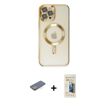 MARSİLYAN™- iPhone 12 Pro Max Kılıf Nova Işık Özel Seri - Siyah 6D Mat Seramik Hayalet Nano Ekran Koruyucu + Renkli Kamera Lens Koruma Cam - SI