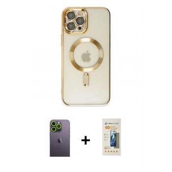 MARSİLYAN™- iPhone 12 Pro Max Kılıf Nova Işık Özel Seri - Siyah 6D Mat Seramik Hayalet Nano Ekran Koruyucu + Neon Fosforlu Kamera Lens - YL