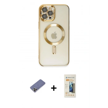 MARSİLYAN™- iPhone 12 Pro Max Kılıf Nova Işık Özel Seri - Siyah 6D Mat Seramik Hayalet Nano Ekran Koruyucu + Metal Kamera Lens Koruma Cam - GD